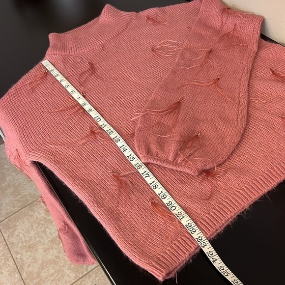 Rachel Parcell Ostrich Feather Trimmed Mock Neck Sweater, blush pink, size M - Picture 12 of 12